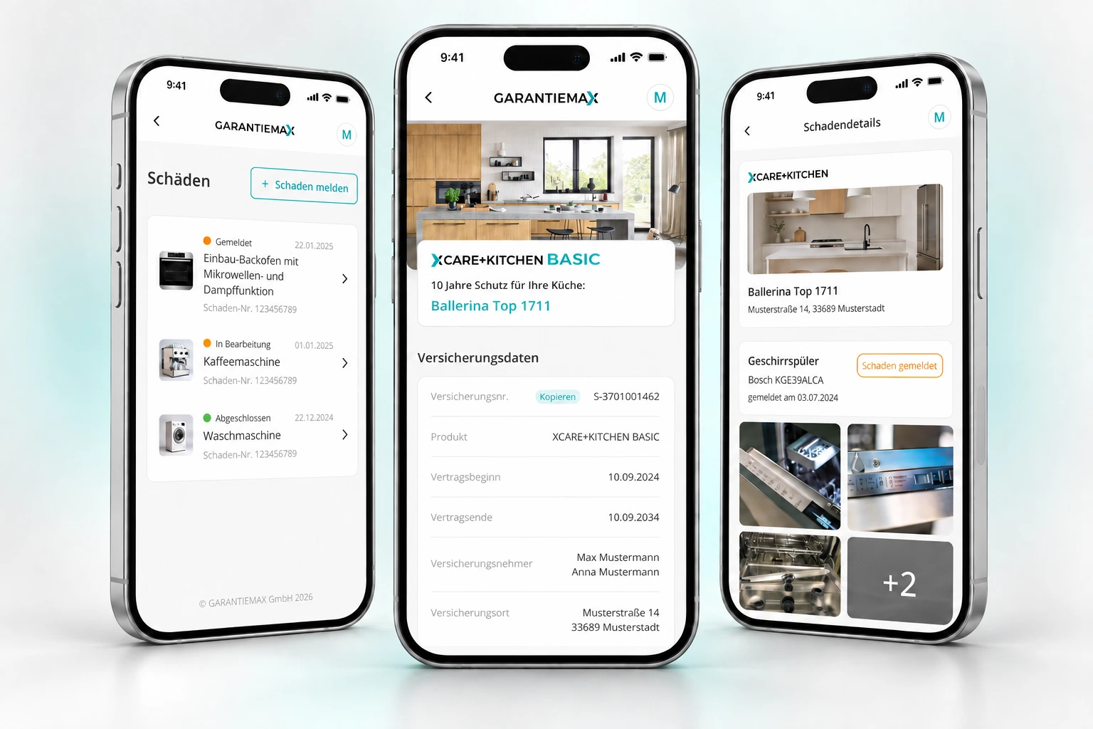GARANTIEMAX customer app screens